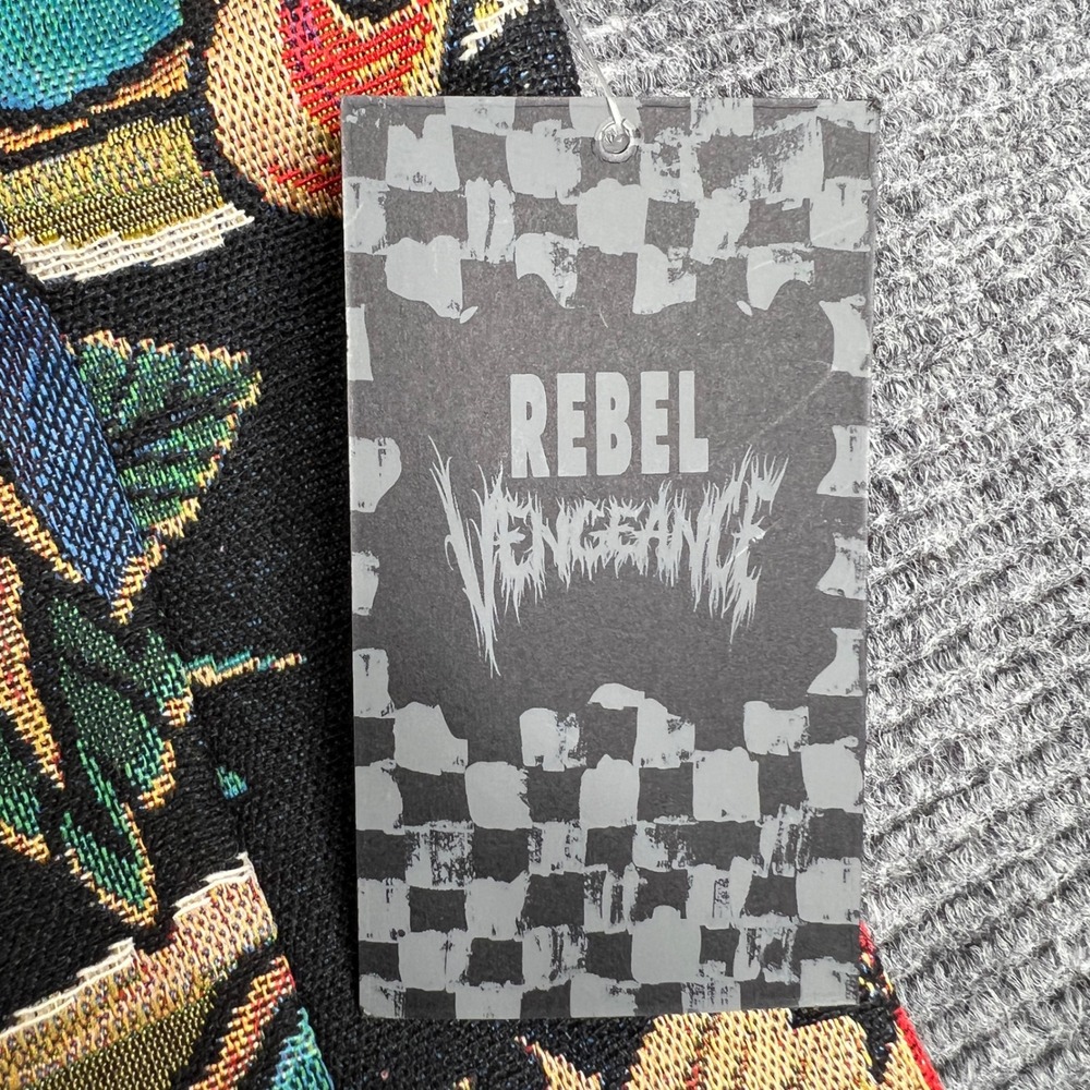 Rebel Vengeance Mens Tapestry Tattoo Print Button Down Shirt Skull Eagle Black M - Picture 3 of 7